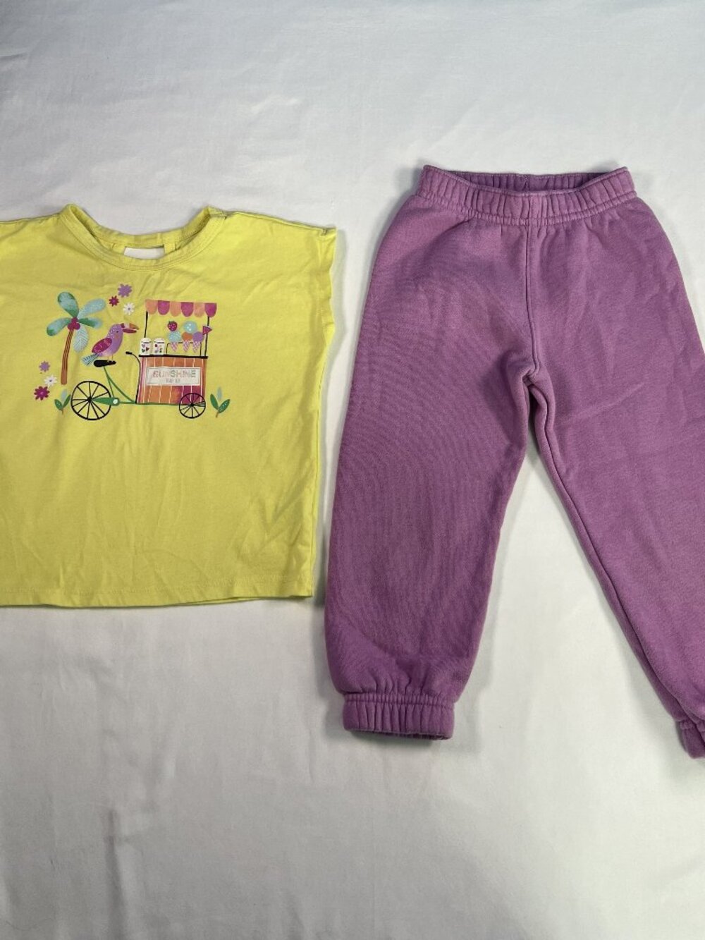 Garanimals Yellow Bird with Cart Top and Purple Sweatpants 2T